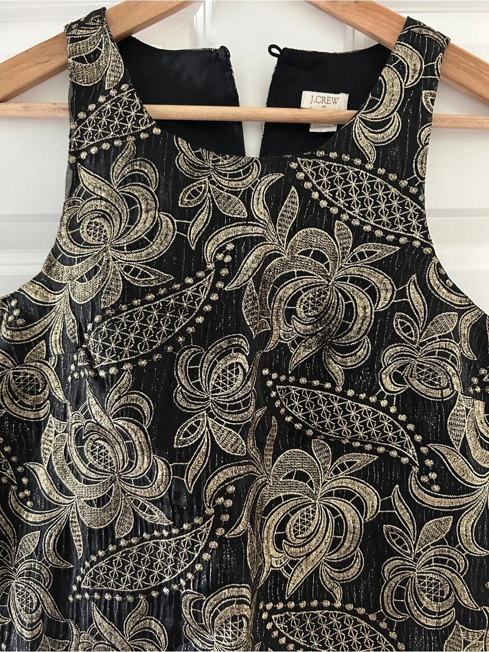 J. Crew Black Sleeveless Top with Gold Floral Metallic Lace Details
